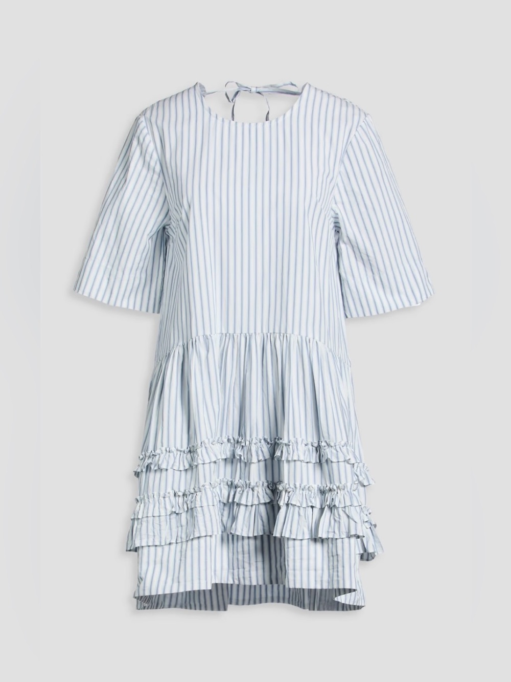 Ganni Striped Organic Cotton Mini Dress in Egret